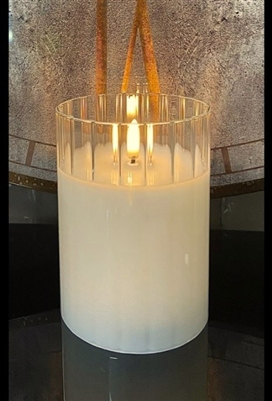 Radiance - Simply Ivory Clear Faceted Glass Pillar Candle - Poured Wax - Realistic LED Flame Effect - Indoor - Unscented Wax - Remote Ready - 3.5