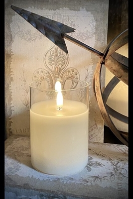 Radiance - Simply Ivory Clear Glass Pillar Candle - Poured Wax - Realistic LED Flame Effect - Indoor - Unscented Wax - Remote Ready - 3" x 4"