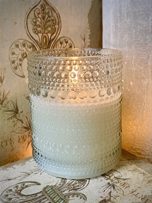 Radiance - Simply Ivory - Embossed Glass Finish - Pillar Candle - Poured Wax - Realistic LED Flame Effect - Indoor - Unscented Wax - Remote Ready - 4