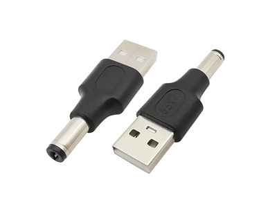 Connector Adapter - Regular USB Type-A Male Plug - 5.5mm x 2.1mm Male Barrel Plug