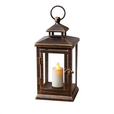 Luminara - Flameless LED Outdoor Candle Lantern - Bronze Metal w/ Glass ...