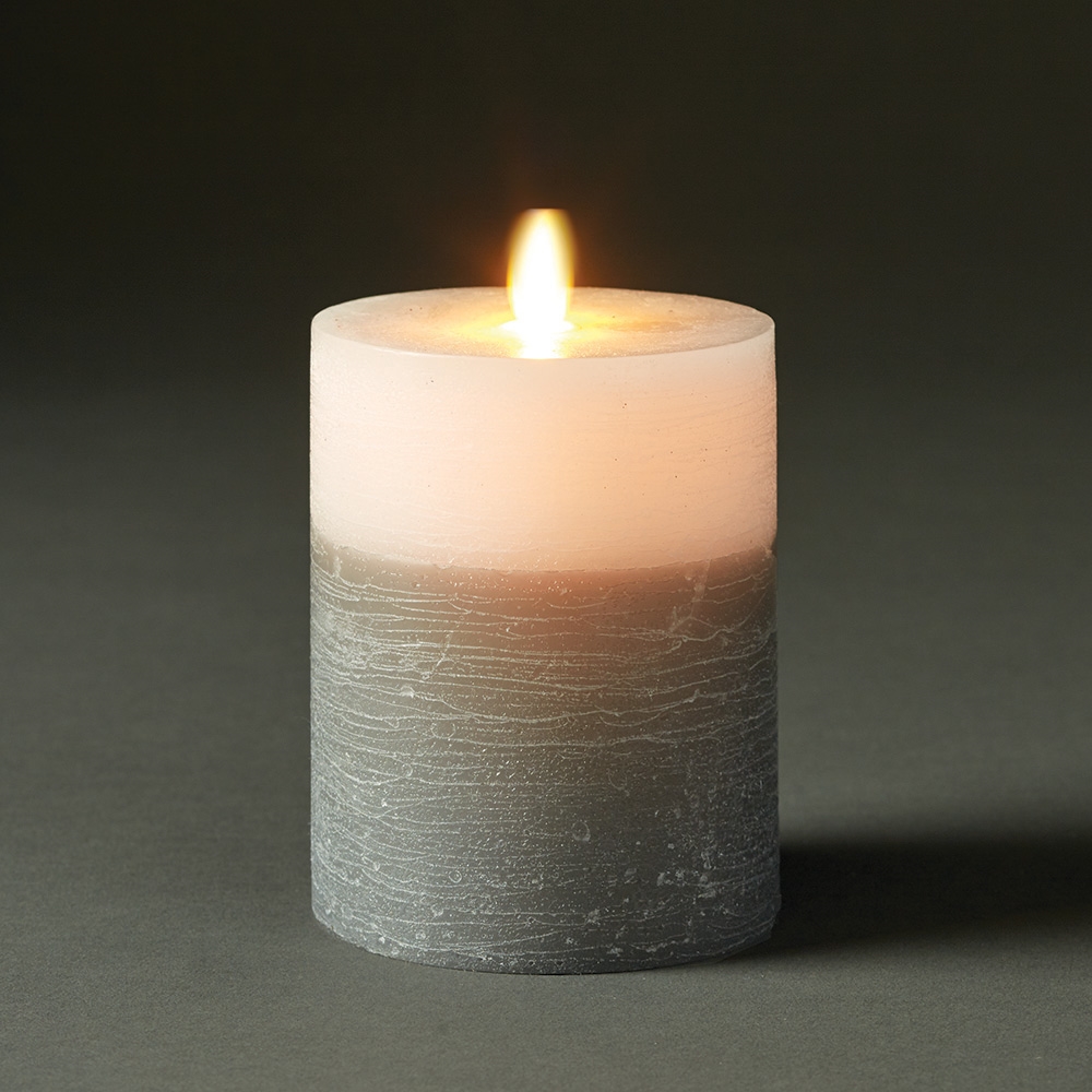 LightLi by - Moving Flame - Flameless LED Candle - Two-Tone Distressed Gray & White - Bluetooth
